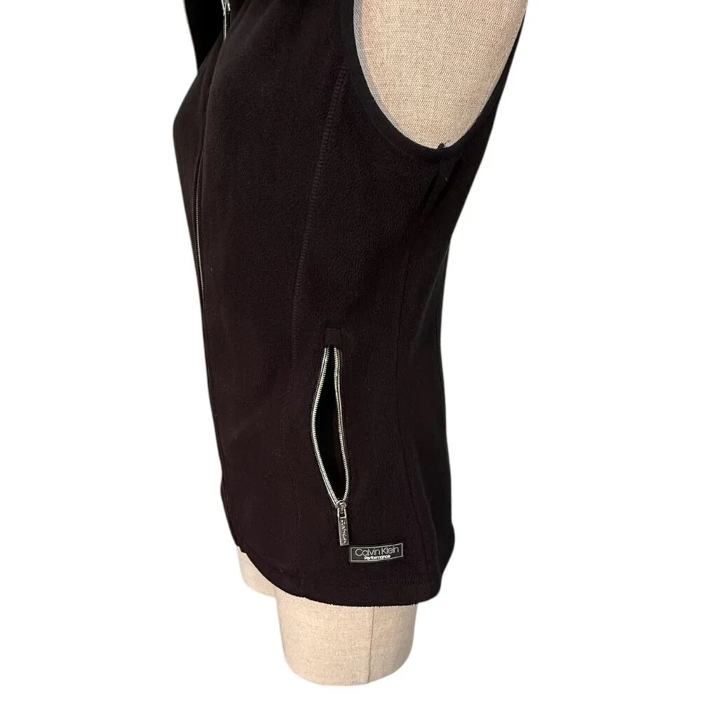 Calvin Klein Performance Fleece Vest Woman’s Black Size Small Zipper Winter - Picture 7 of 12